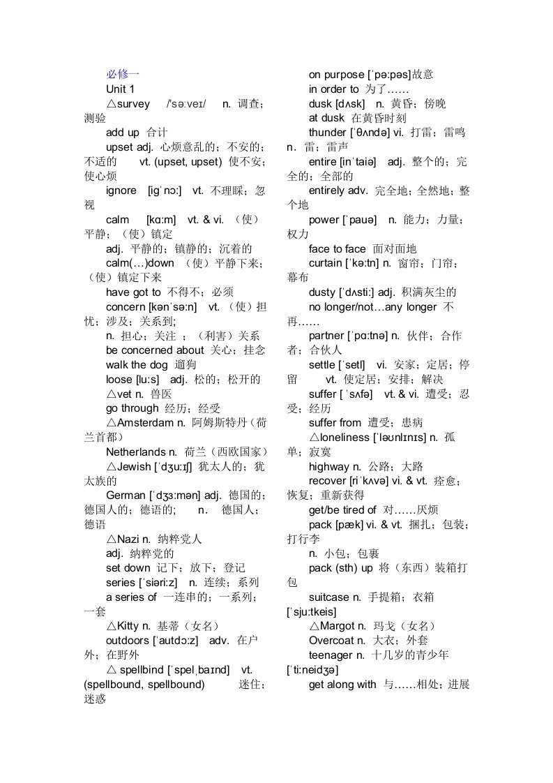 人教版高中英语必修一至必修三单词(带音标)