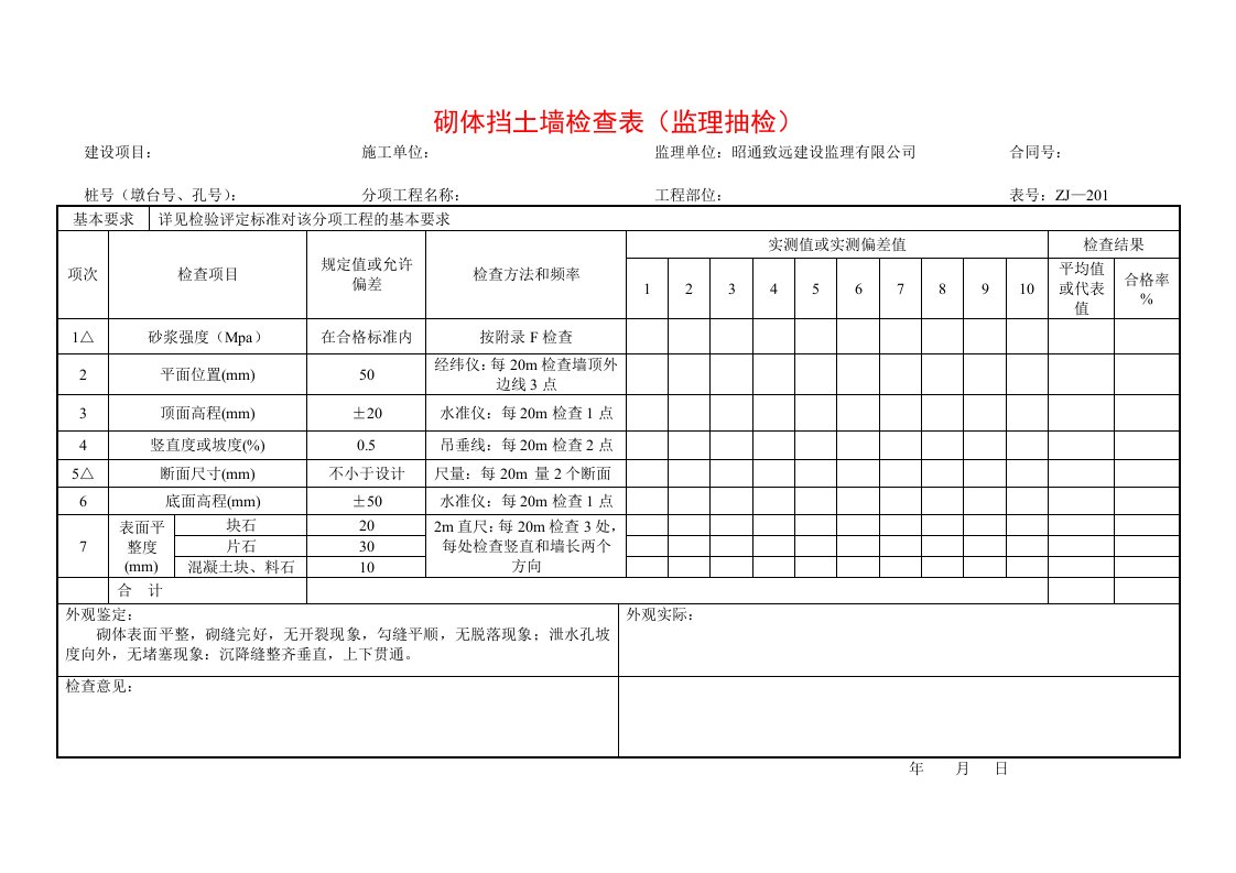 建筑工程-53防护工程检查表ZJ201~234