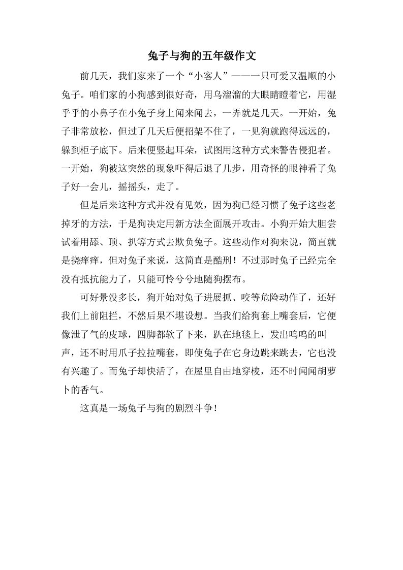 兔子与狗的五年级作文