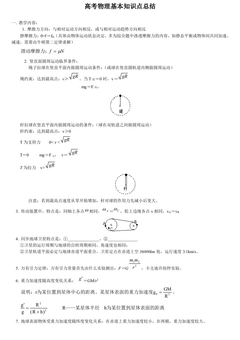 高考物理知识笔记大全