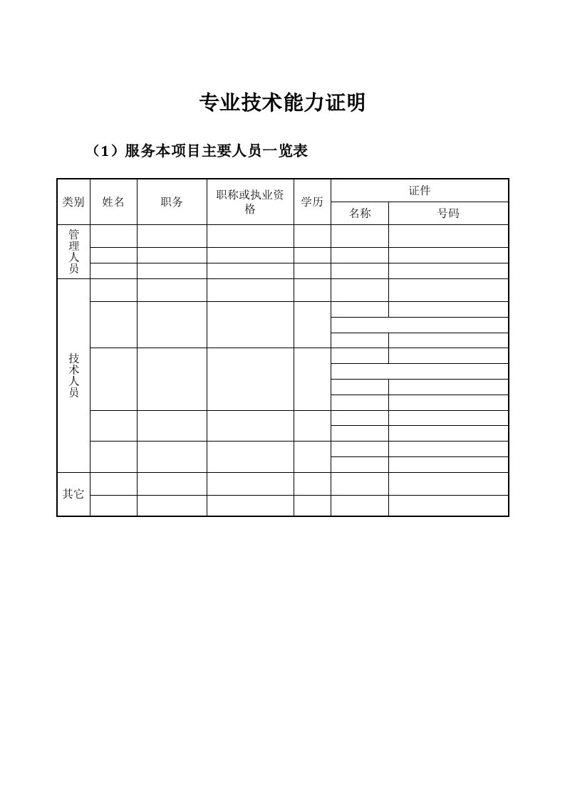 设备和专业技术能力证明文件模板