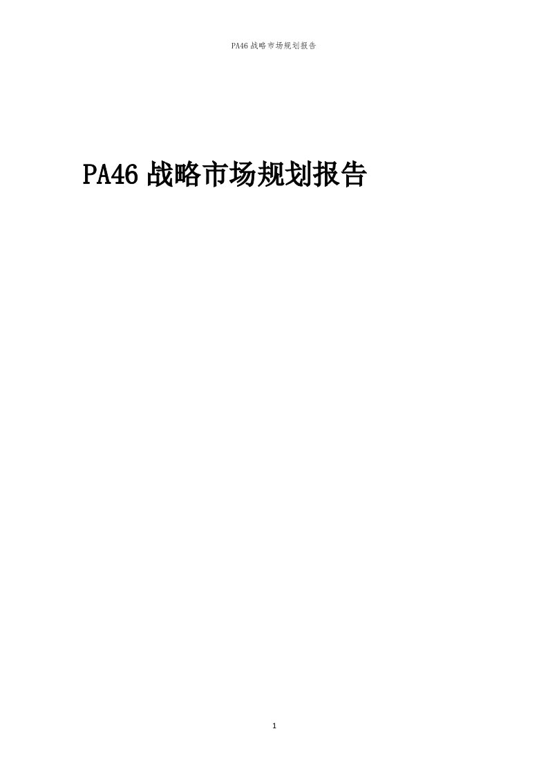 年度PA46战略市场规划报告