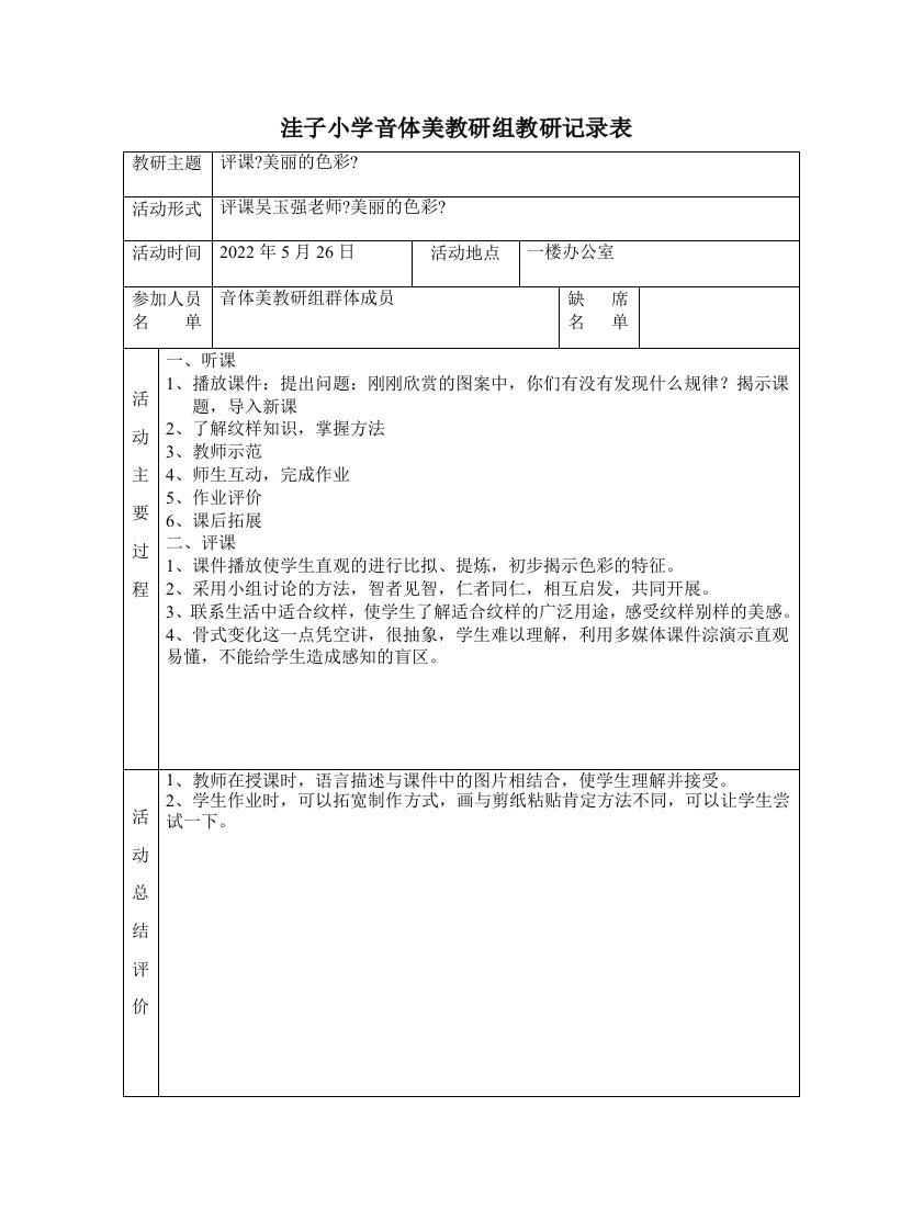 最新小学美术教研组活动记录表