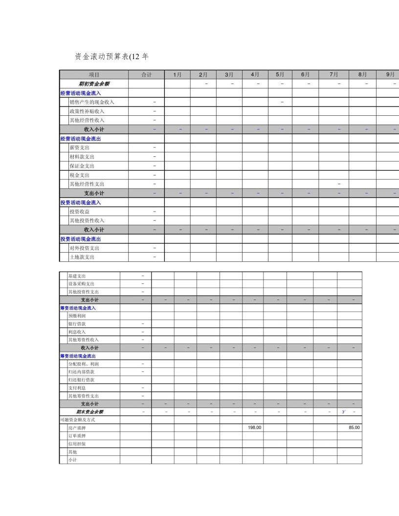 公司资金预算表