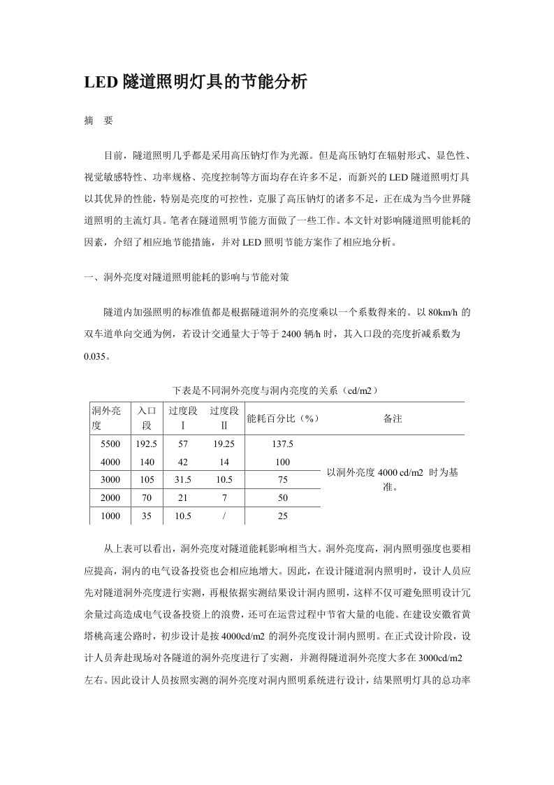 LED隧道照明灯具的节能分析