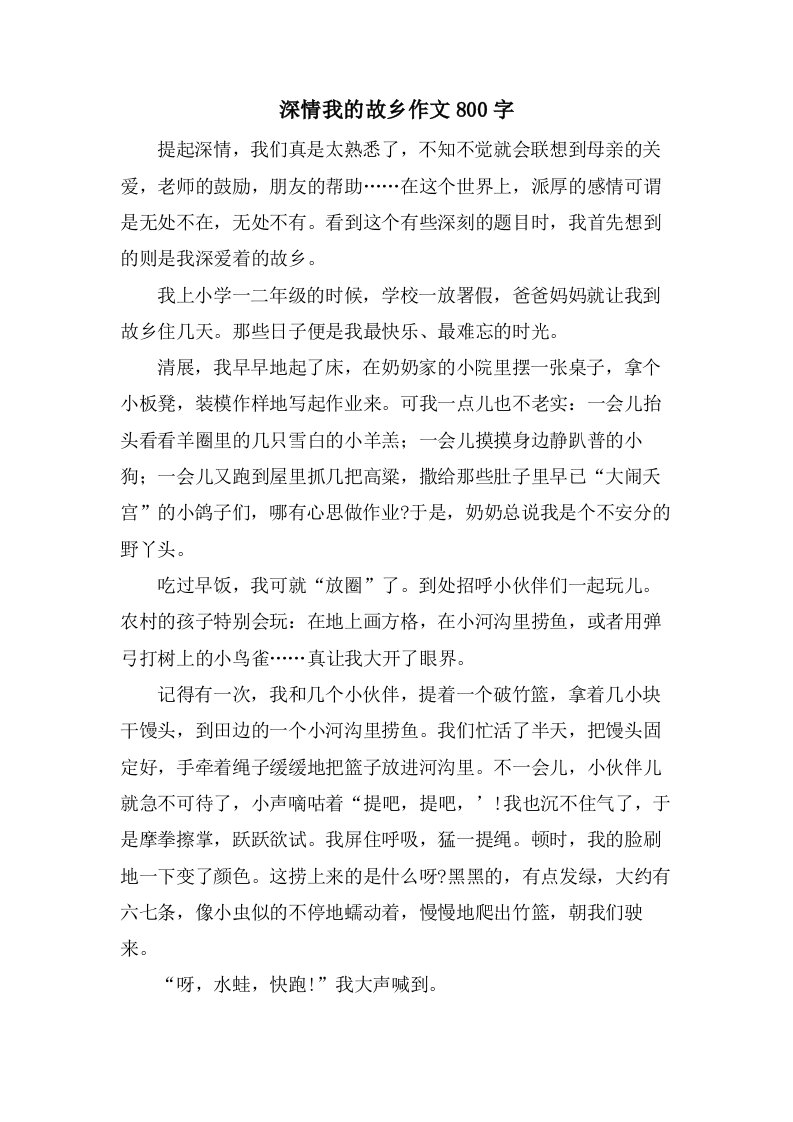 深情我的故乡作文800字