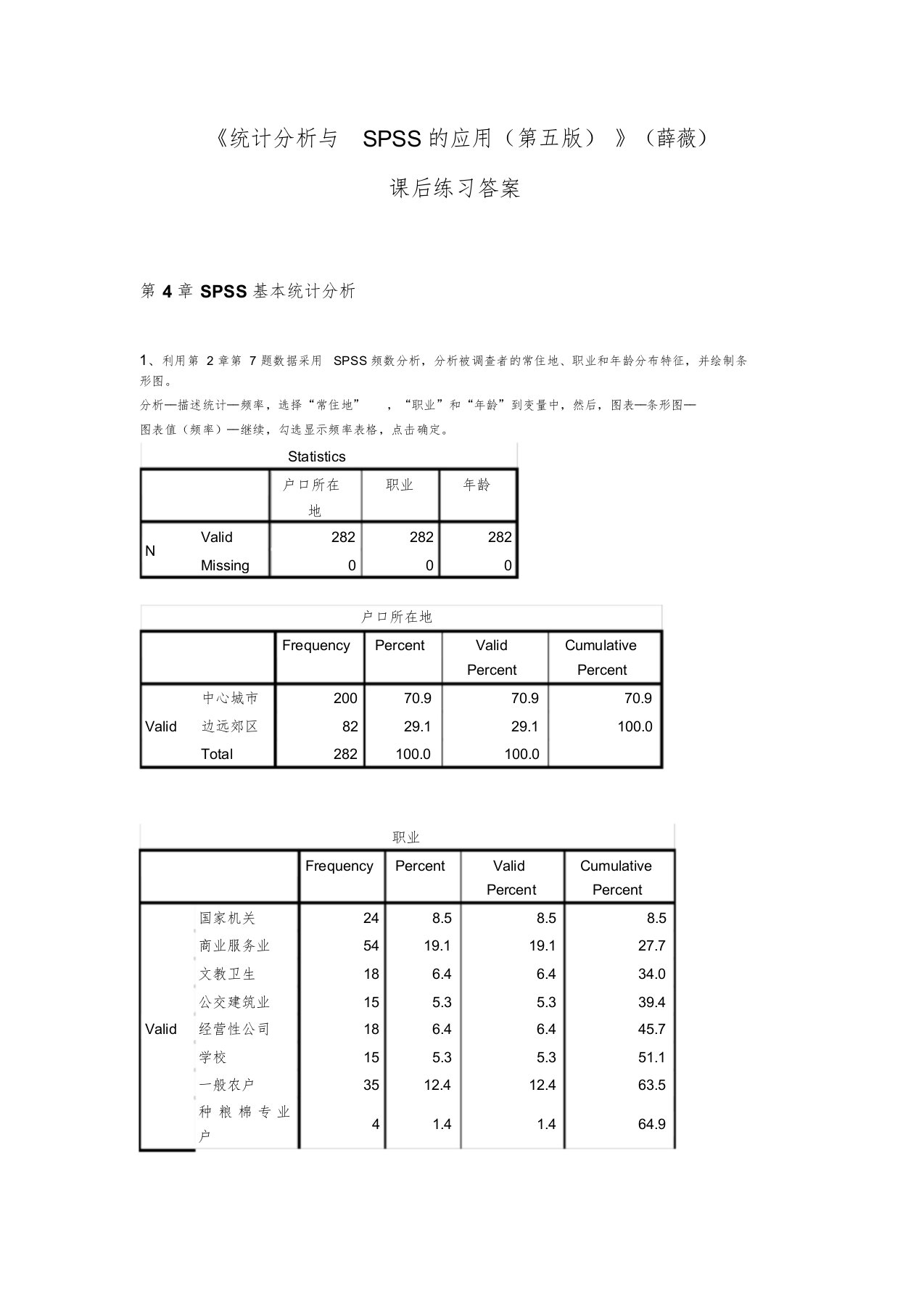 《统计分析与SPSS的应用(第五版)》课后练习答案(第4章)