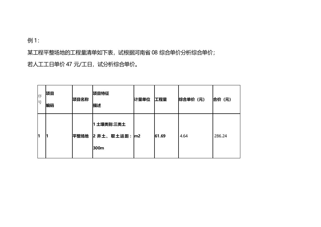 例题综合单价分析