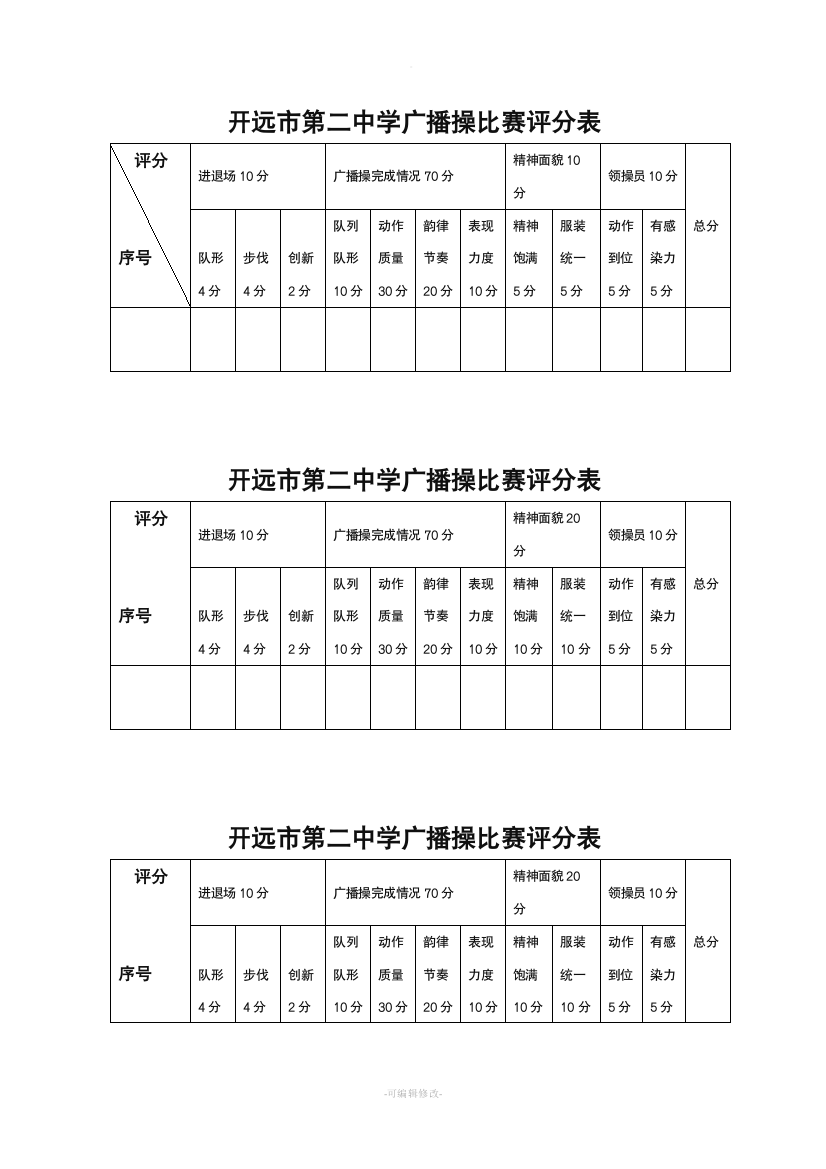 广播操比赛评分表15791