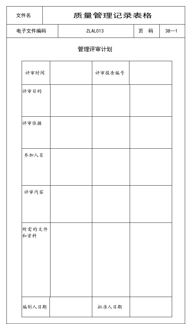 精选ISO9000质量管理记录表格全套