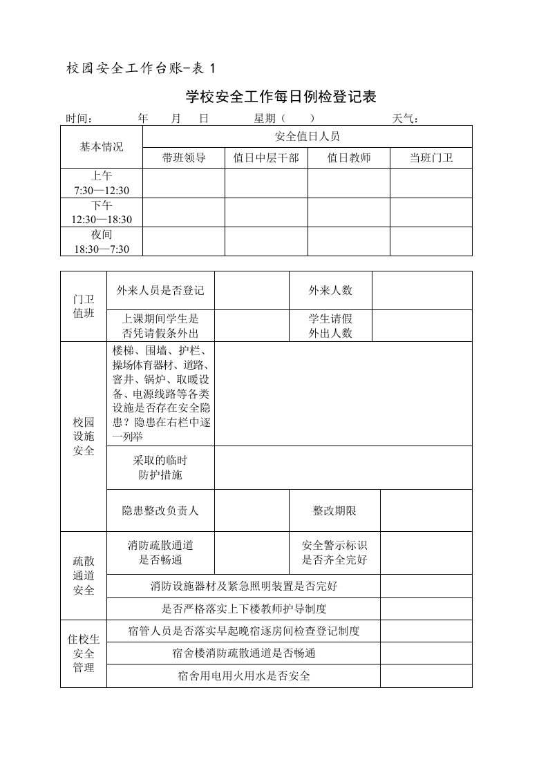 10校园安全工作台账6类表格