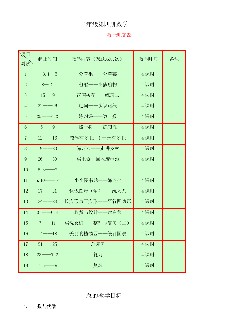 小学第四册数学全册教案