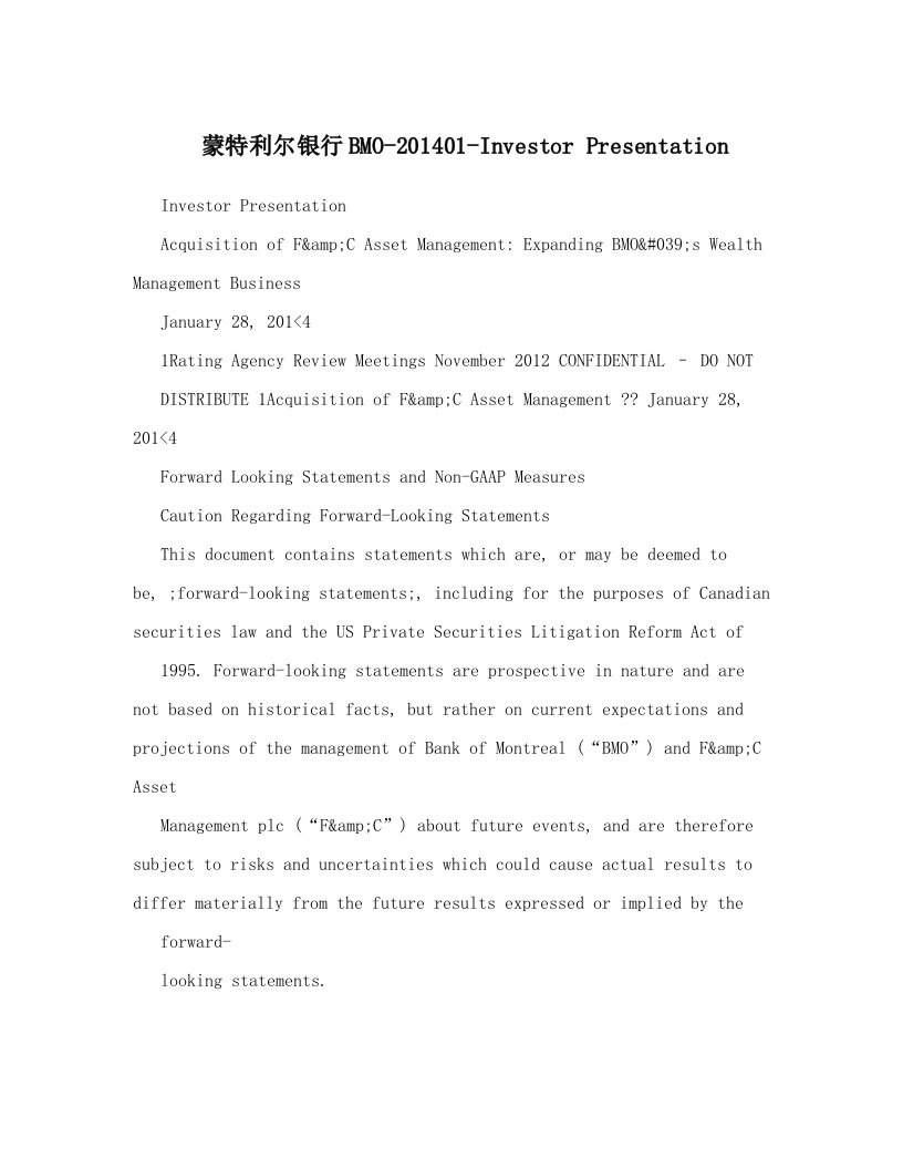 蒙特利尔银行BMO-201401-Investor+Presentation