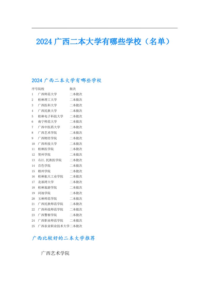 2024广西二本大学有哪些学校（名单）