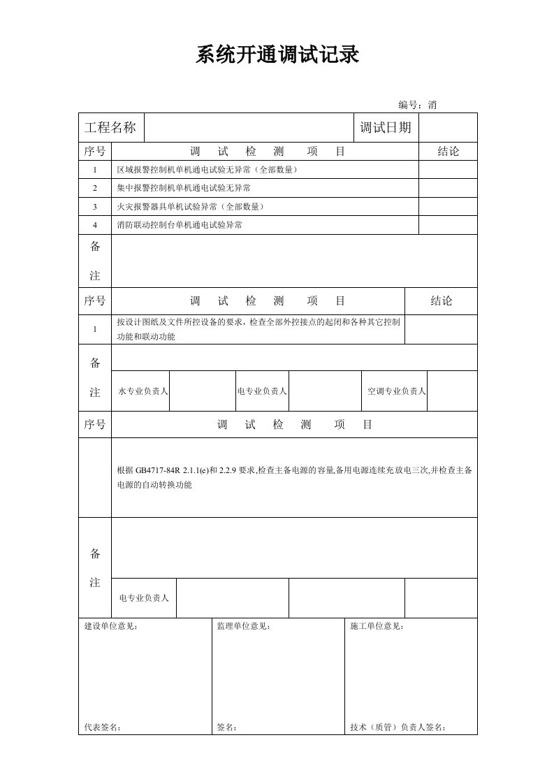 消防系统调试报告、联动测试报告