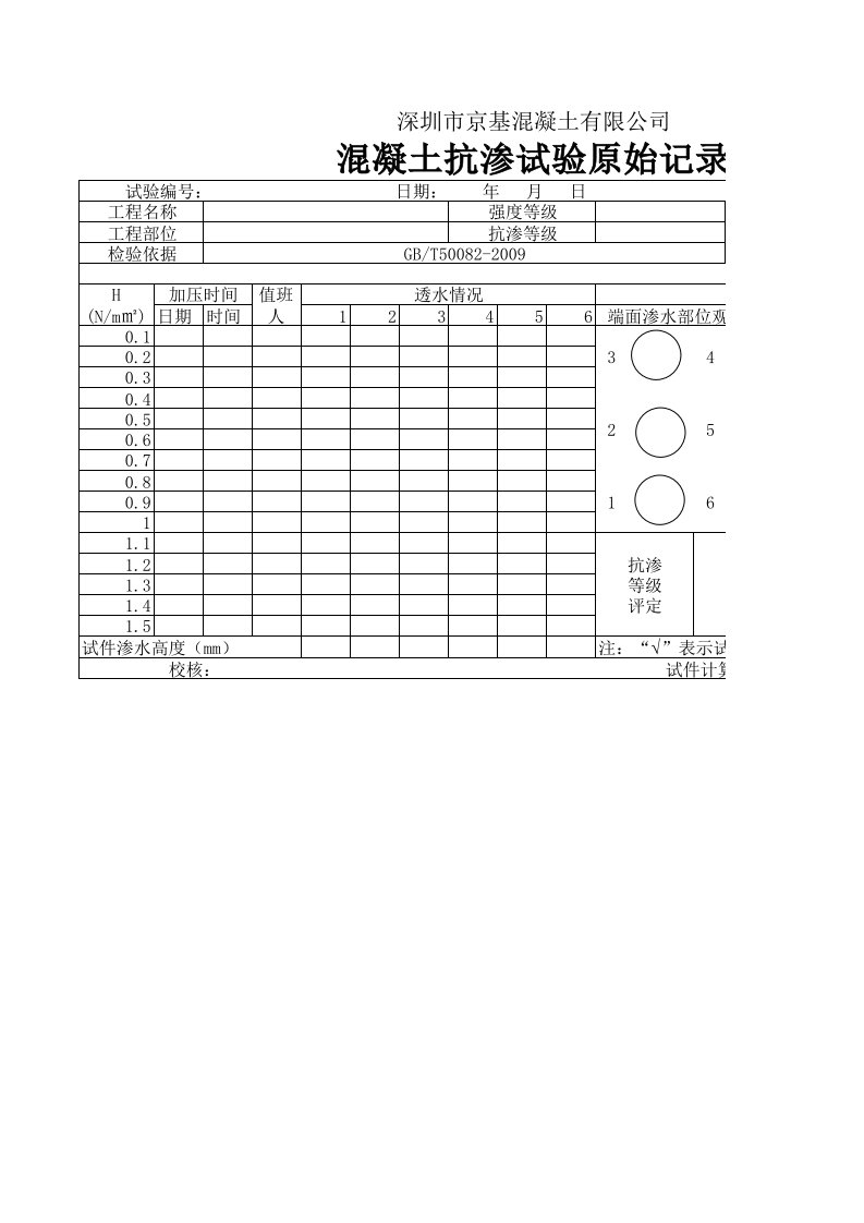 混凝土抗渗试验原始记录