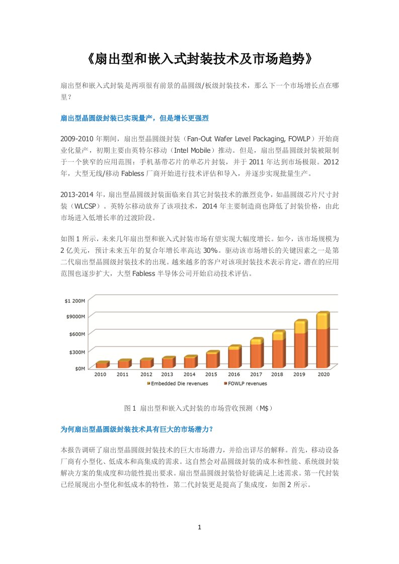 扇出型和嵌入式封装技术及市场趋势