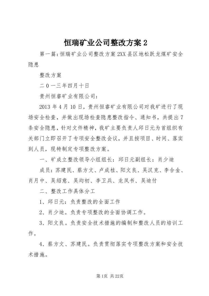 3恒瑞矿业公司整改方案