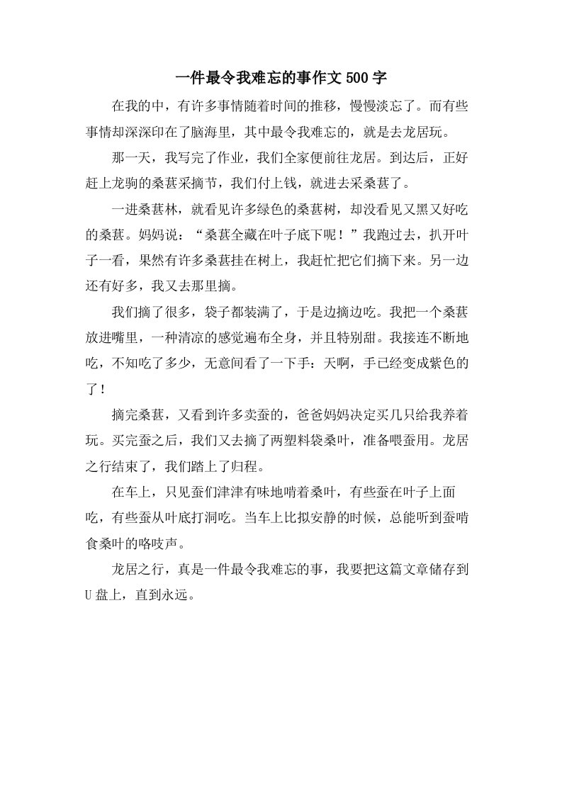 一件最令我难忘的事作文500字