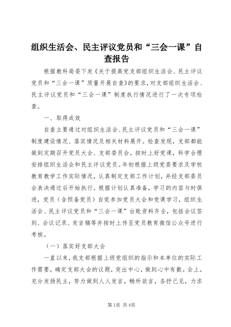 8组织生活会、民主评议党员和“三会一课”自查报告