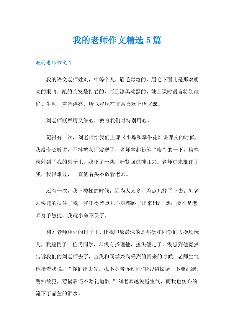 我的老师作文精选5篇