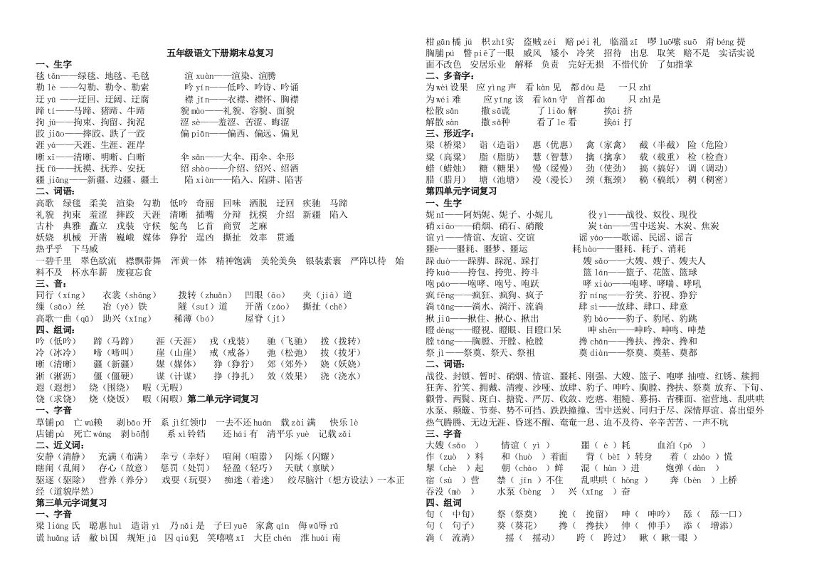 五年级下册语文期末总复习资料