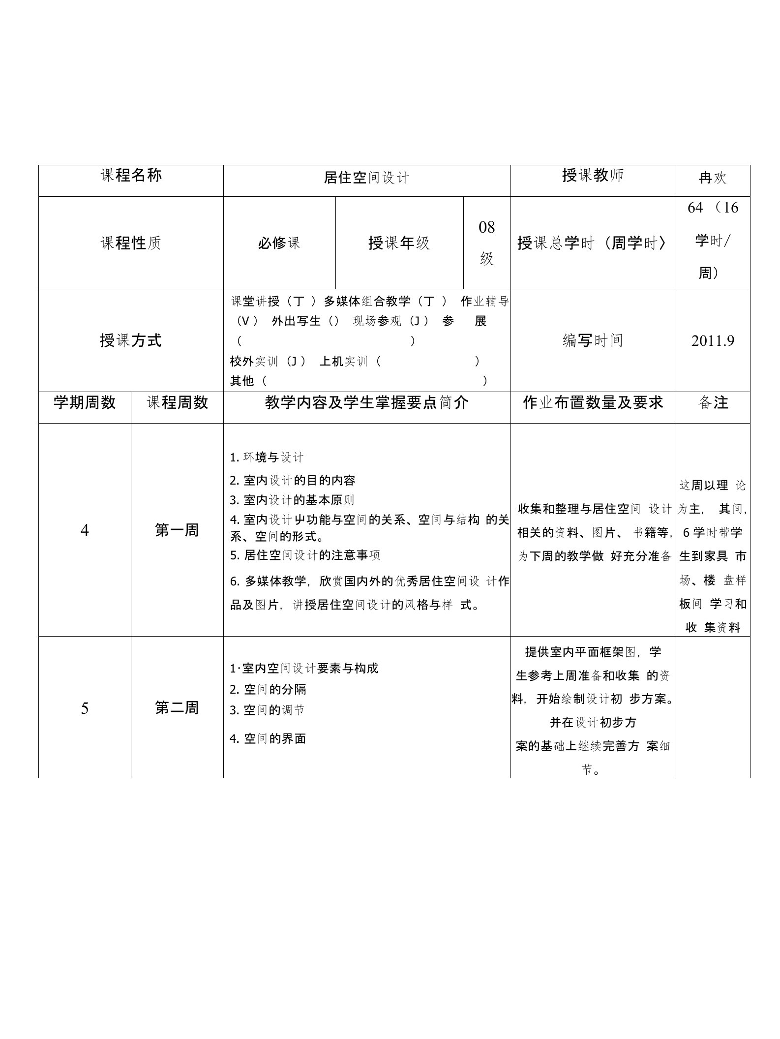 居住空间设计教案2整理版