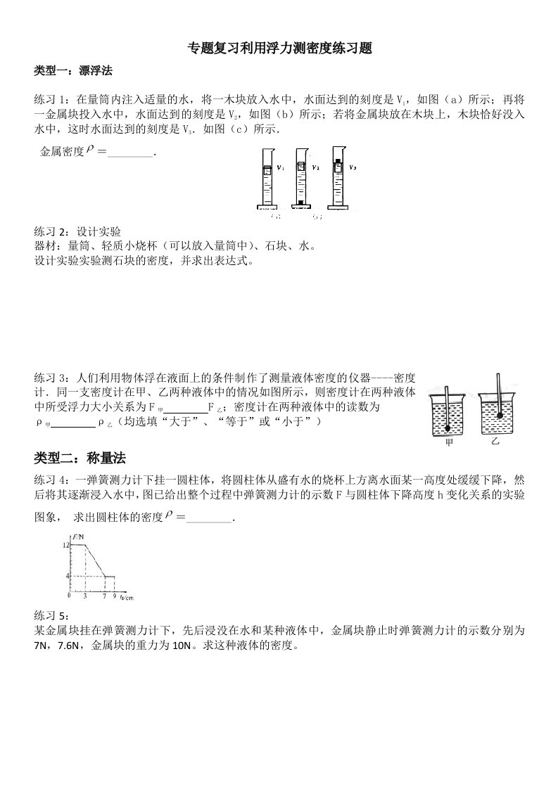 利用浮力测密度习题