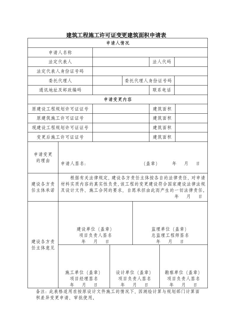 建筑工程施工许可证变更建筑面积申请表(精品)