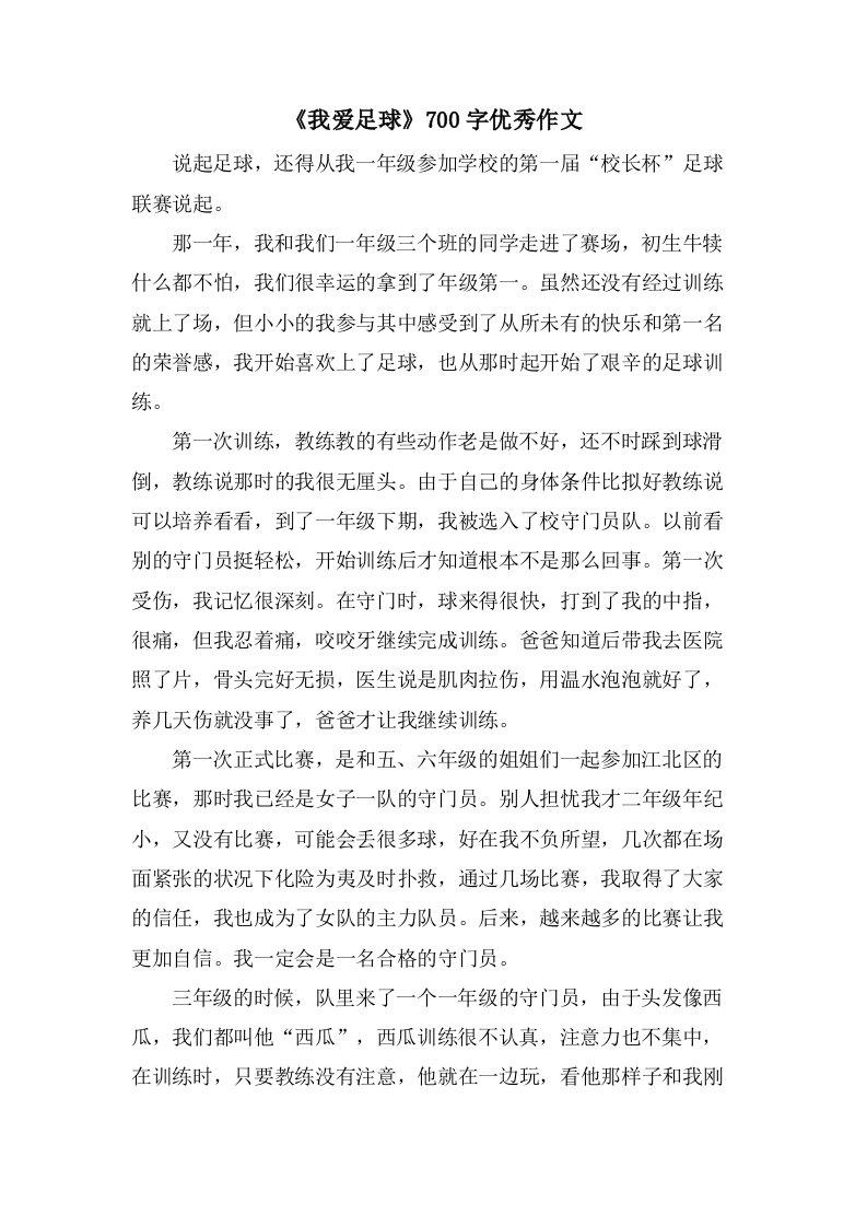 《我爱足球》700字作文