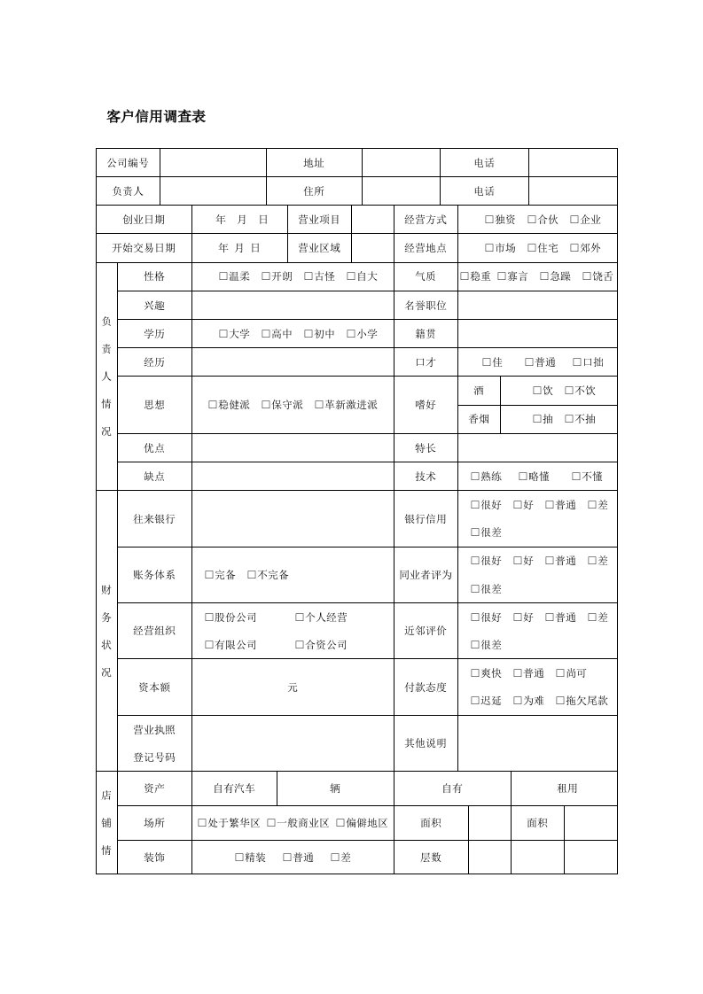 客户信用调查表