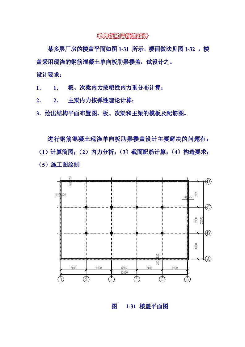 某多层厂房的楼盖单向板肋梁楼盖设计