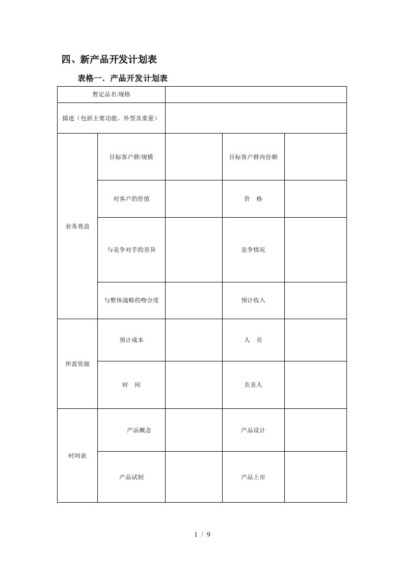 产品开发流程表