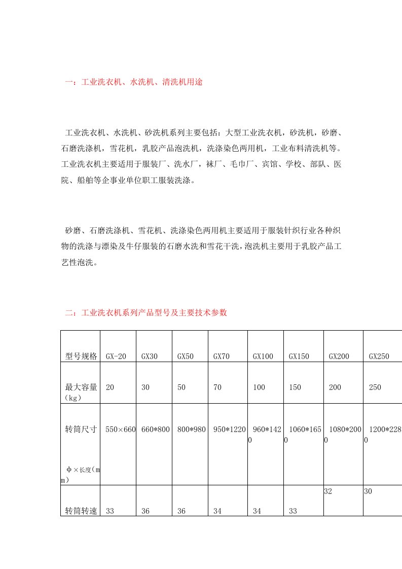 工业洗衣机技术参数及使用守则