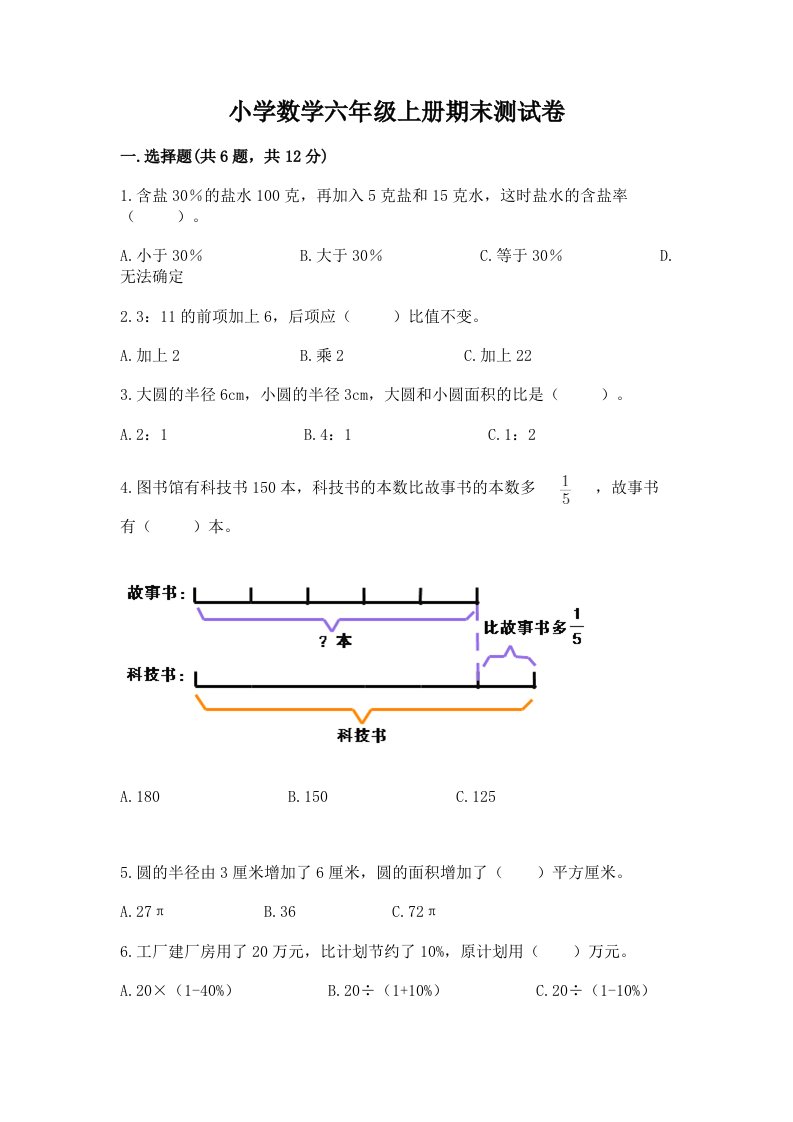 小学数学六年级上册期末测试卷精品【历年真题】