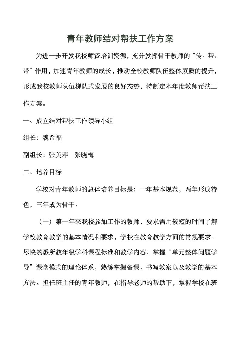 青年教师结对帮扶工作方案