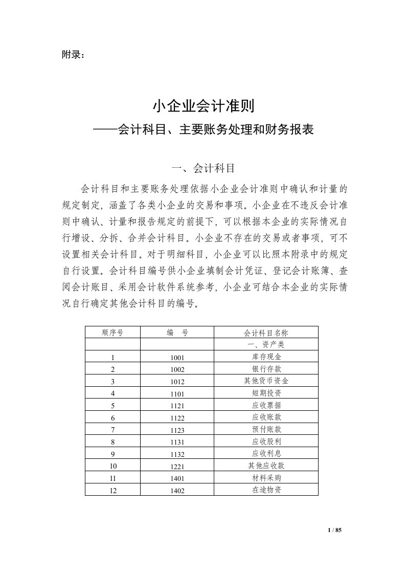 小企业会计准则(科目报表)