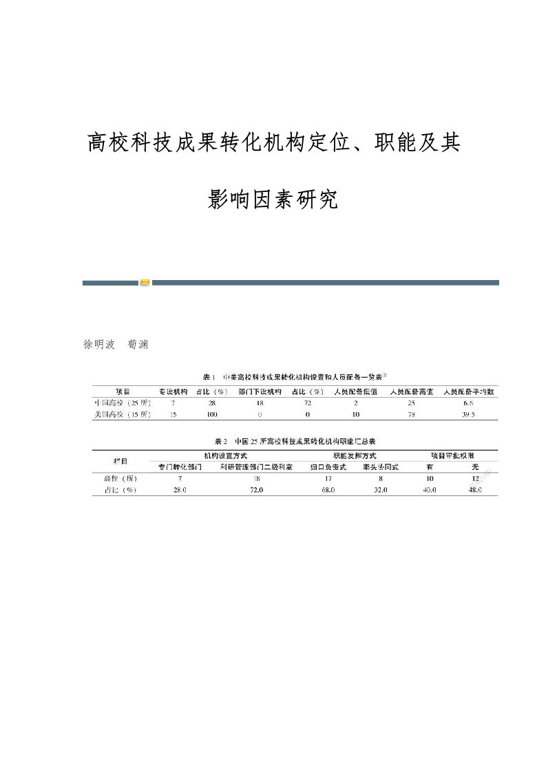 高校科技成果转化机构定位、职能及其影响因素研究