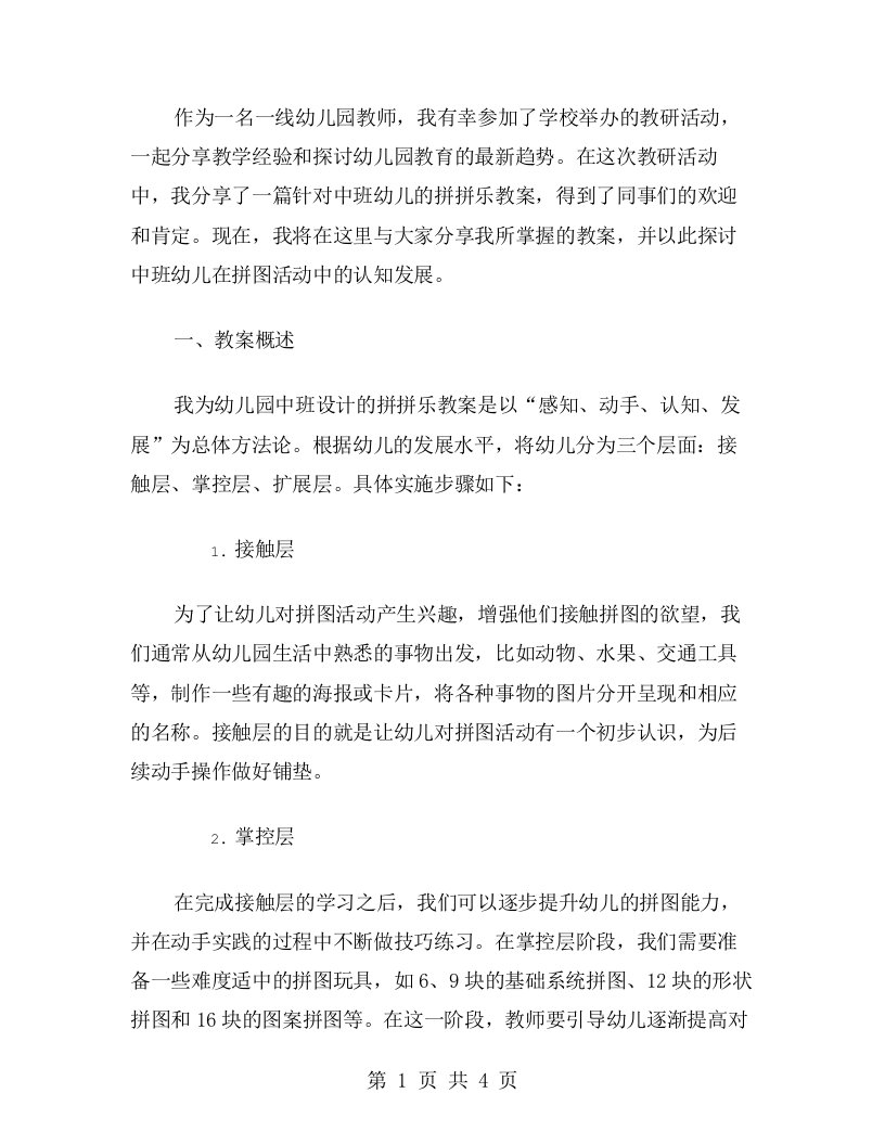 一线教师分享幼儿园中班拼拼乐教案