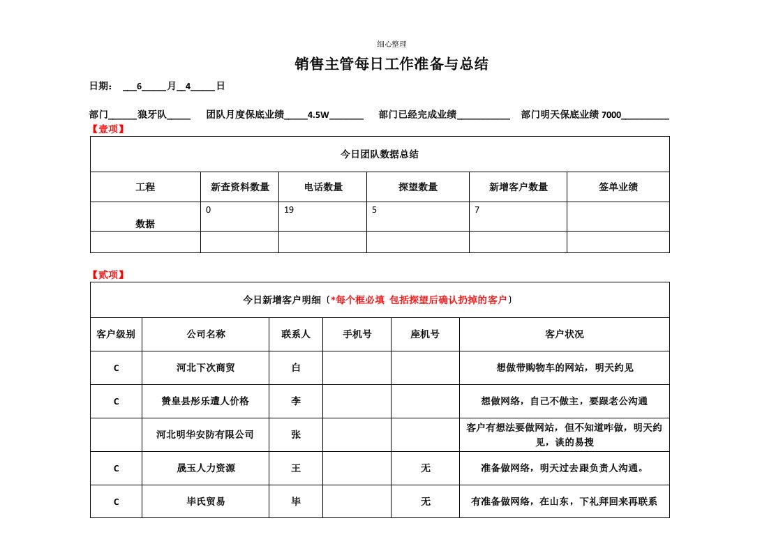 销售主管日报