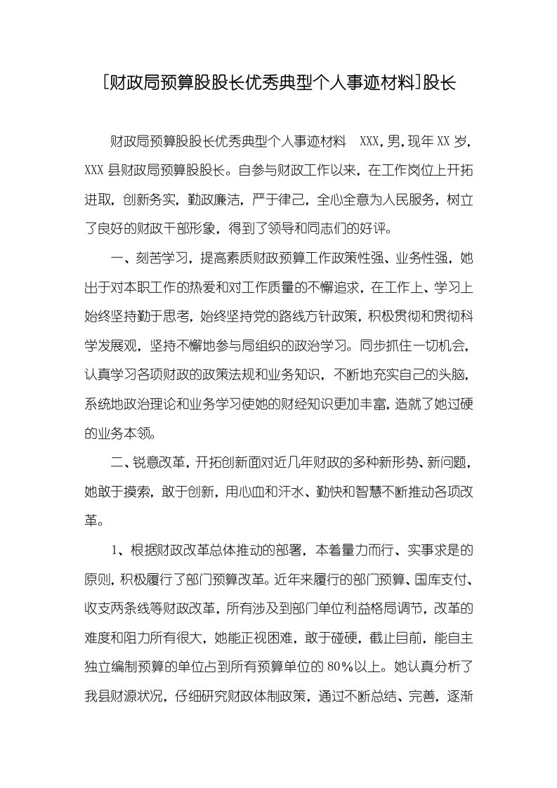 [财政局预算股股长优秀经典个人事迹材料]股长