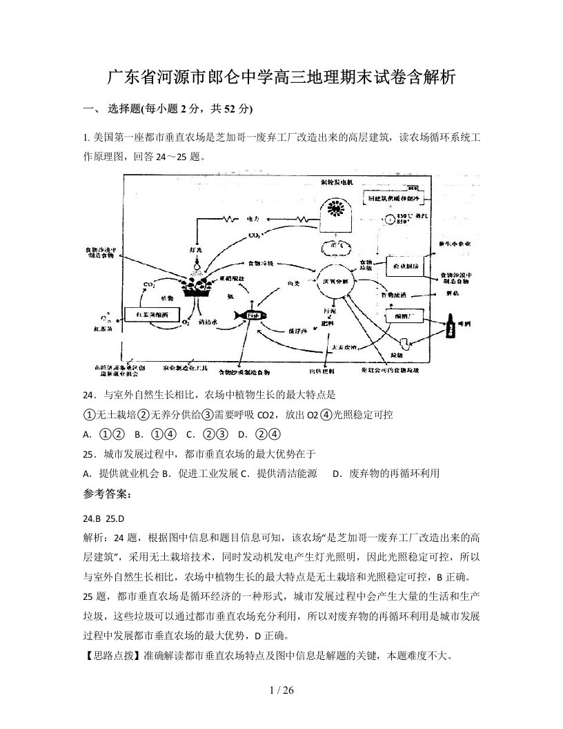 广东省河源市郎仑中学高三地理期末试卷含解析