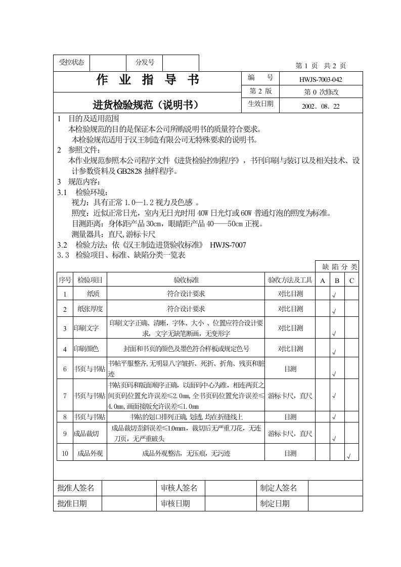 作业指导书-进货检验规范(doc3)-作业指导