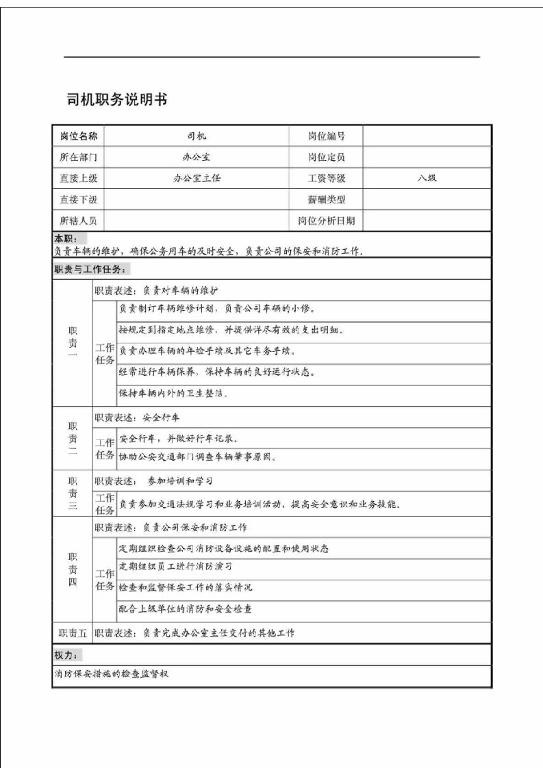 办公室司机职务说明