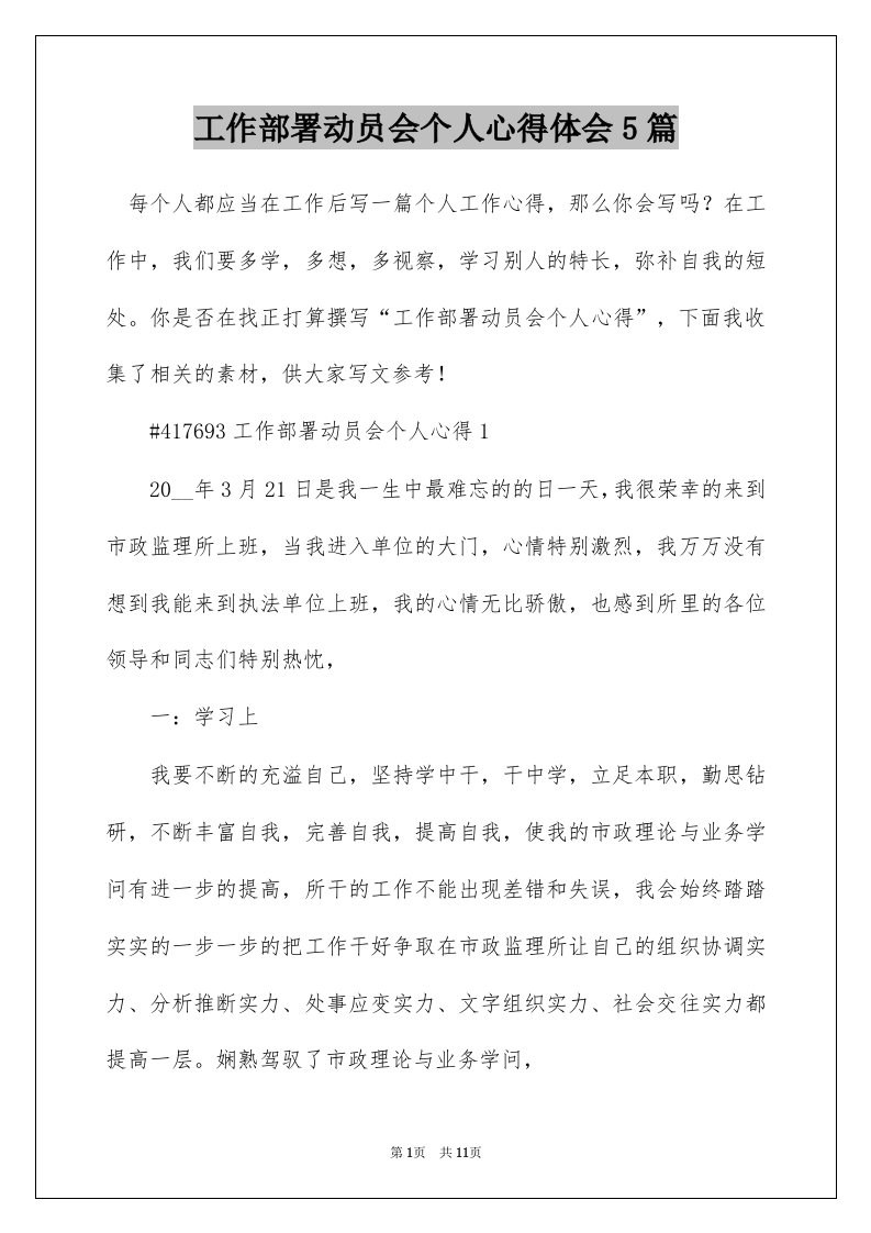 工作部署动员会个人心得体会5篇