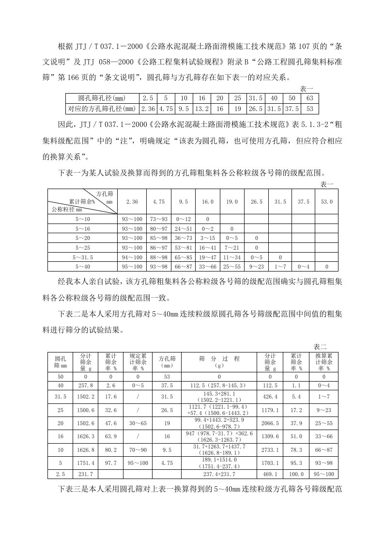 方孔筛与圆孔筛颗粒组成关系的试验