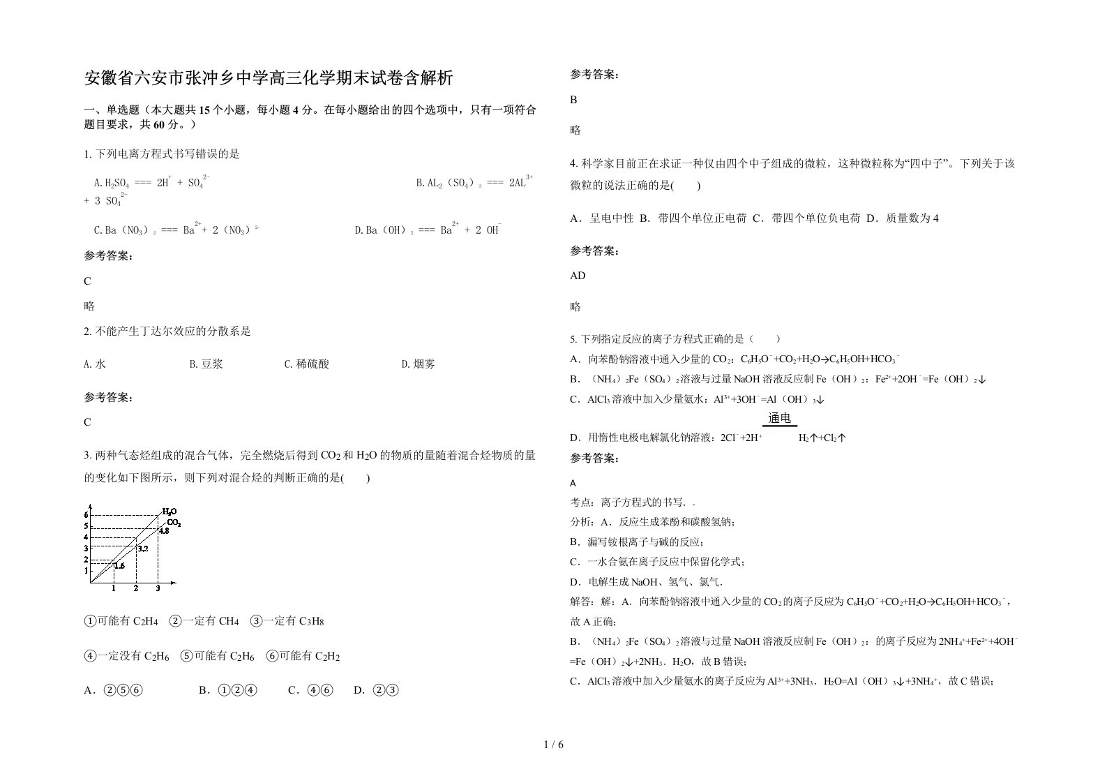 安徽省六安市张冲乡中学高三化学期末试卷含解析