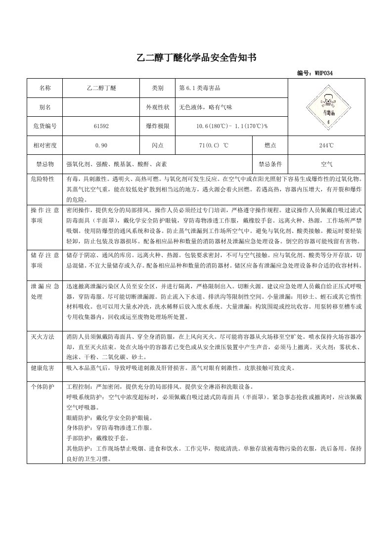 乙二醇丁醚MSDS