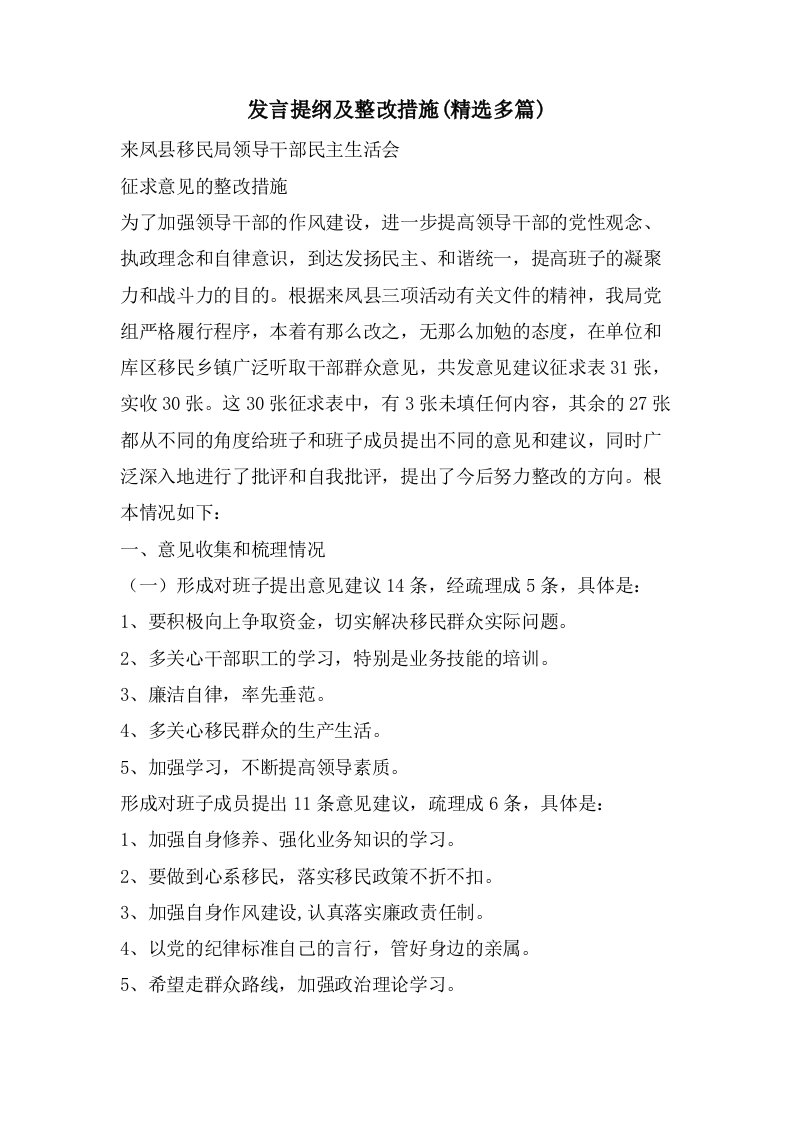 发言提纲及整改措施(多篇)