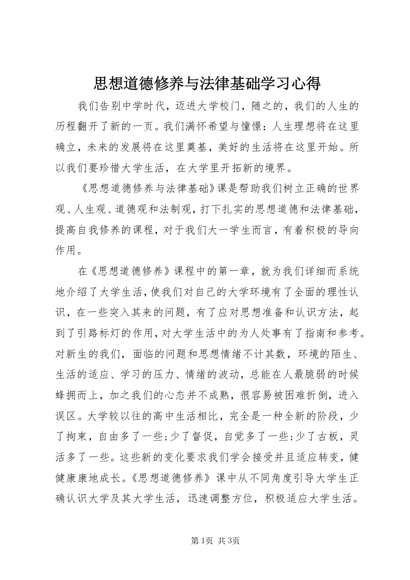 思想道德修养与法律基础学习心得